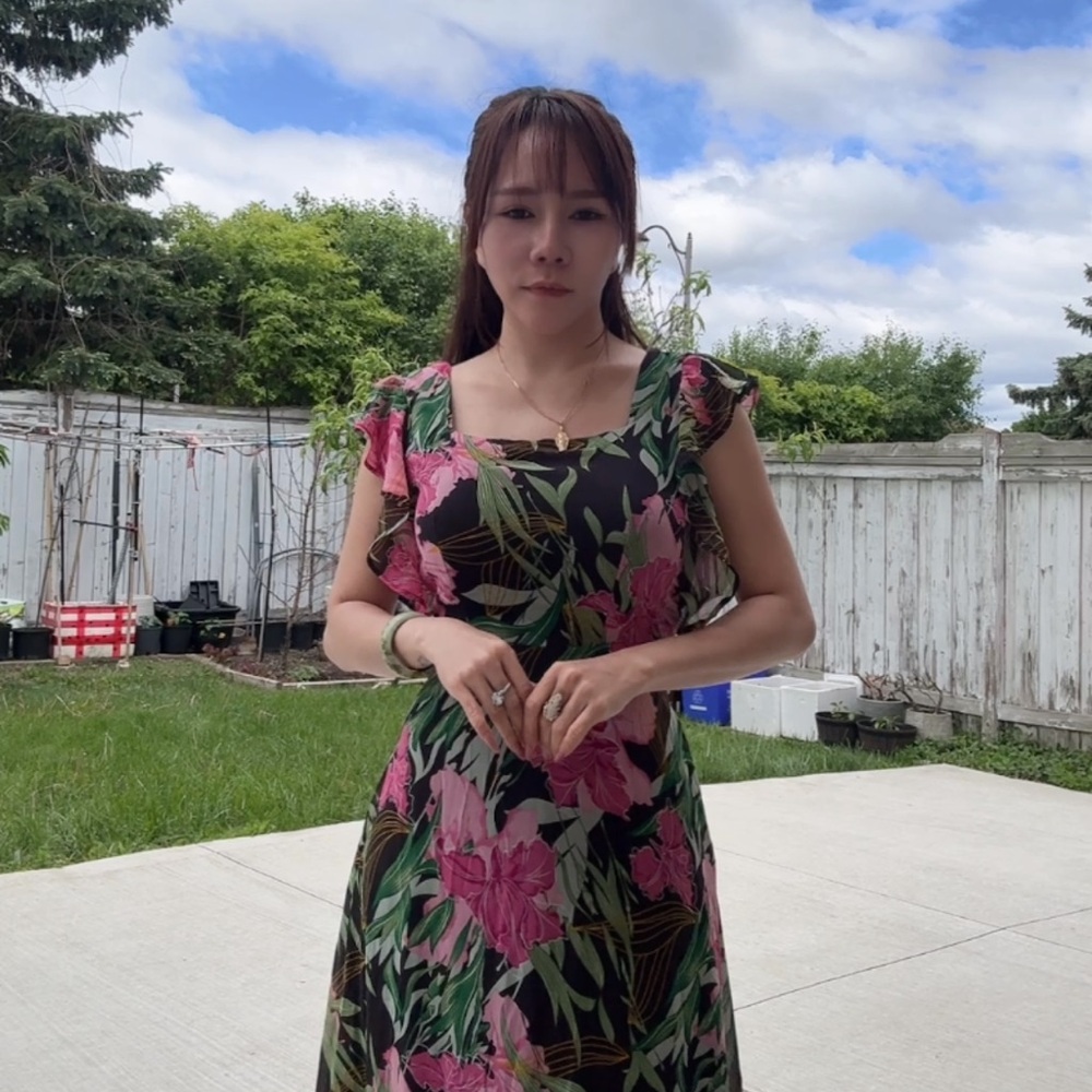 Pink and Black Maxi Sundress with Flutter Cap Sleeves - Picture 2 of 3